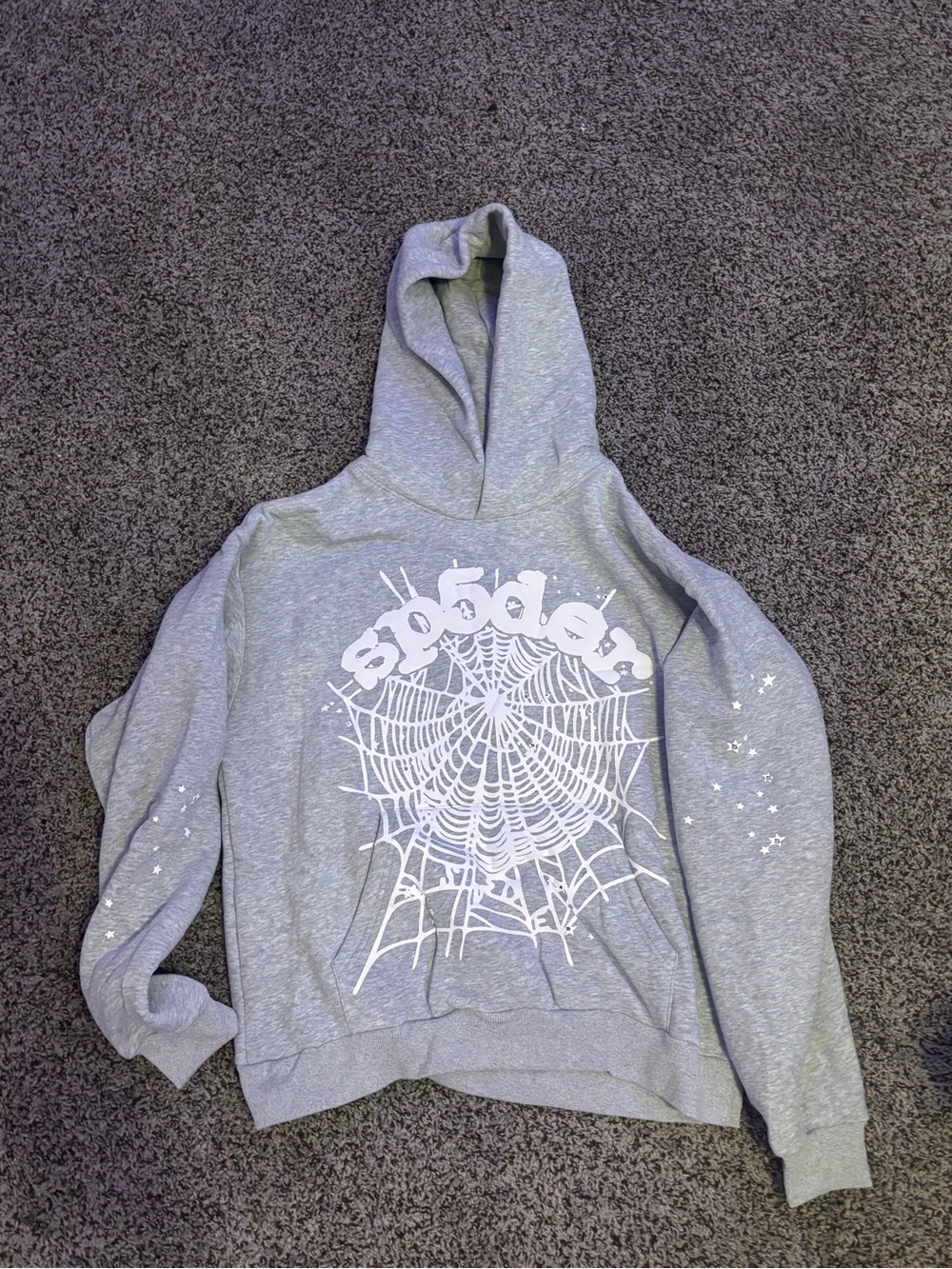 Sp5der Gray Hoodie with White Spiderweb Graphic